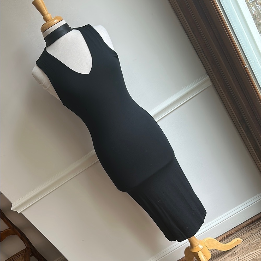 Tart Elegant Black Sleeveless Choker Midi Dress Slinky Stretchy XS EUC